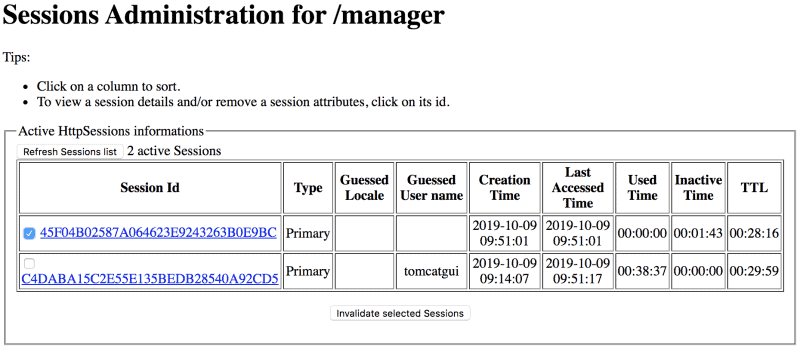 Tomcat Manager app user sessions