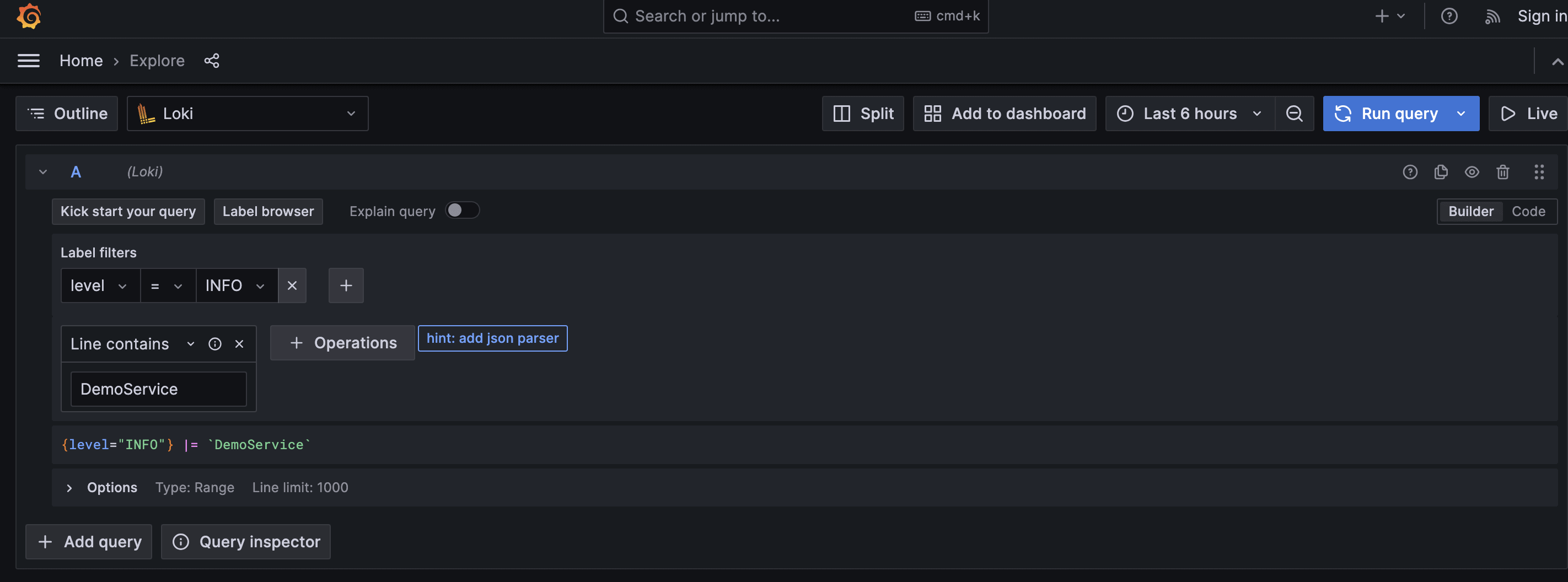 Grafana dashboard add and filter query