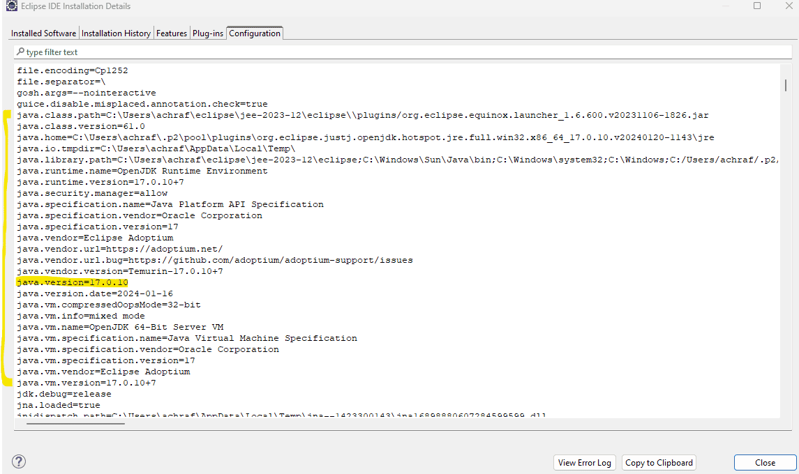 Configuration tab in Eclipse IDE