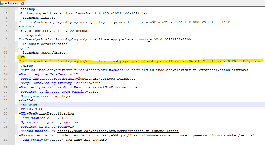 eclipse.ini configuration file