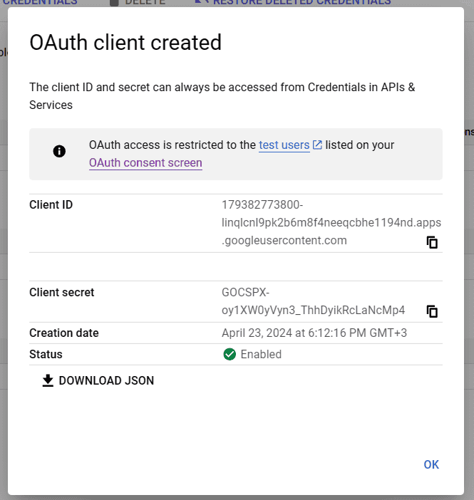 Credentials setup 4