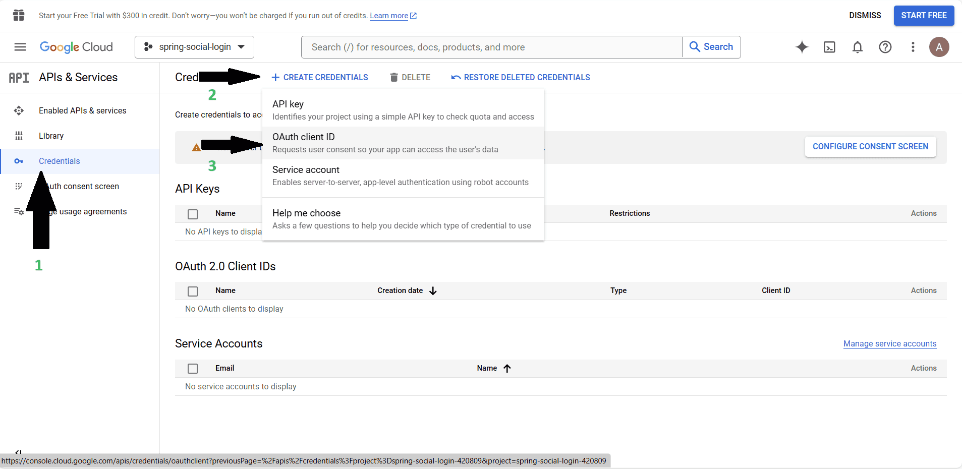 Credentials setup 1