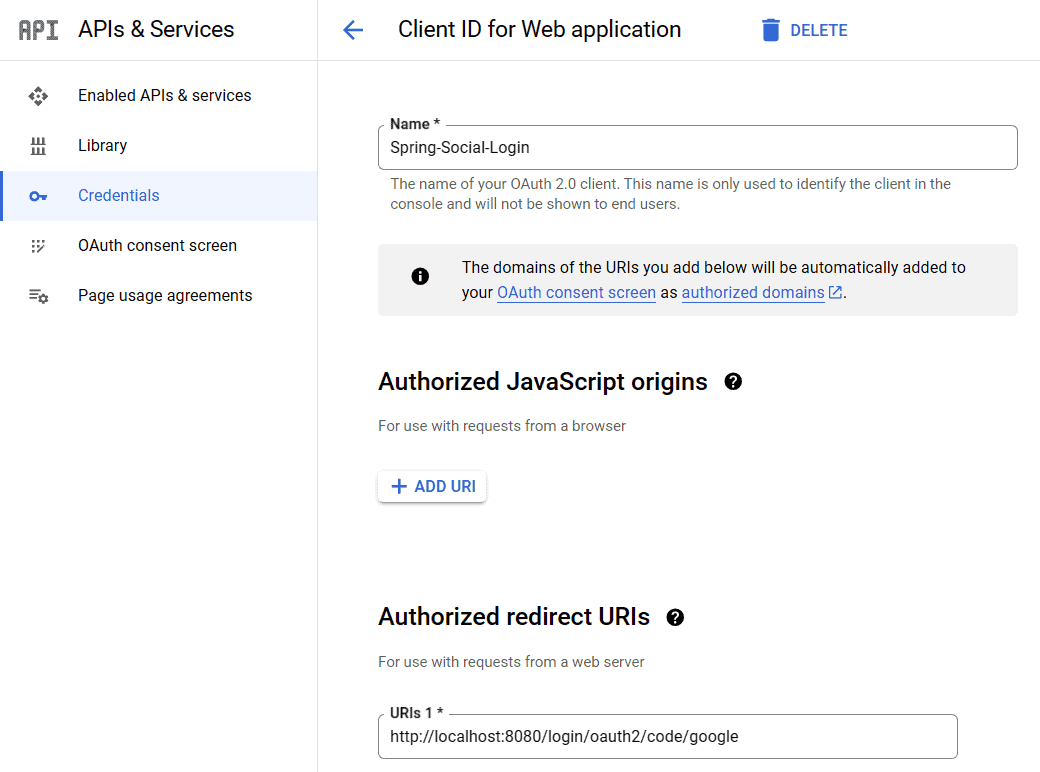 Credentials setup 3