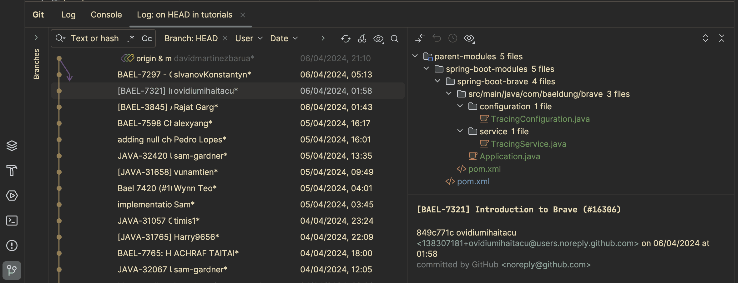 Git commit history