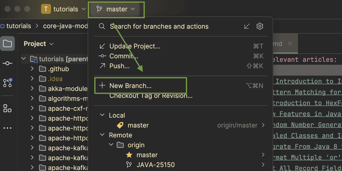 Create a new branch