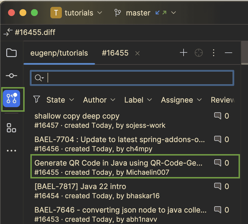 Display pull requests