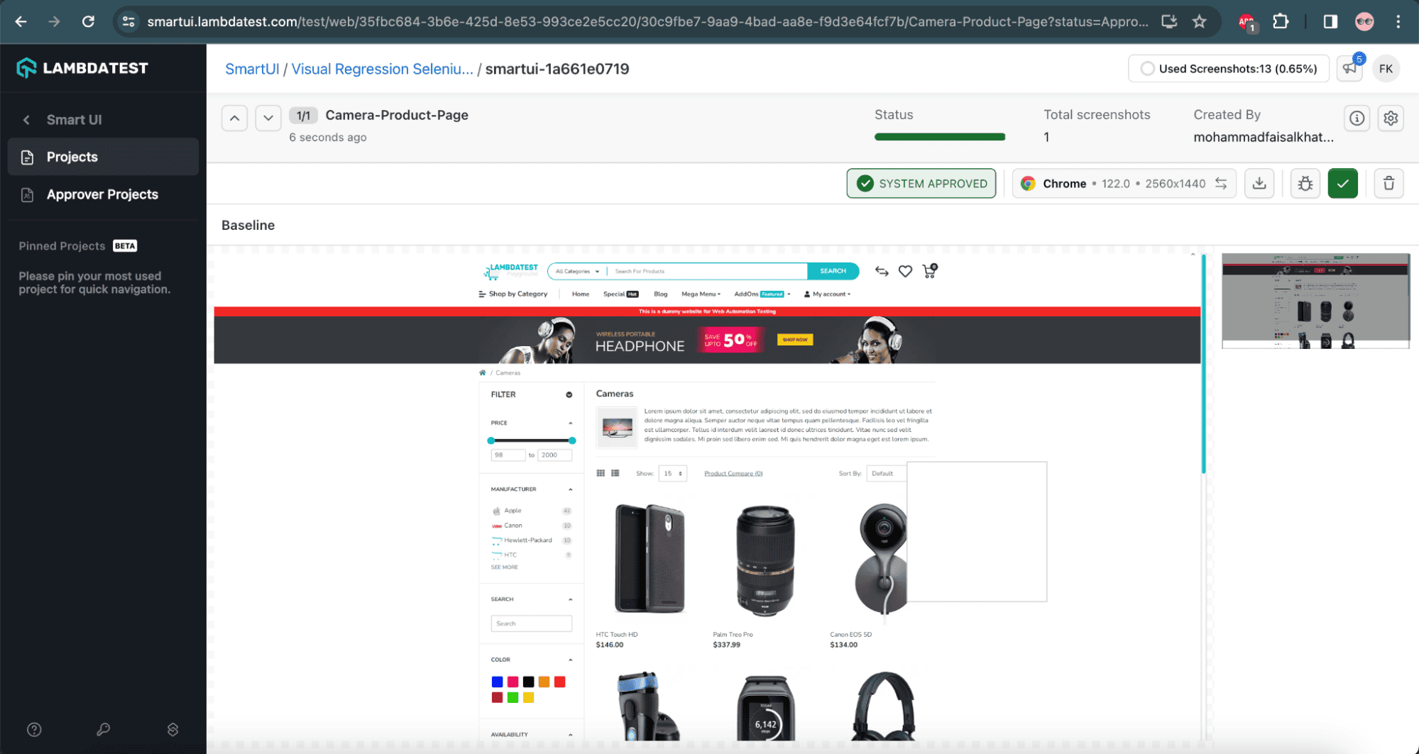 Set baseline image dashboard on LambdaTest