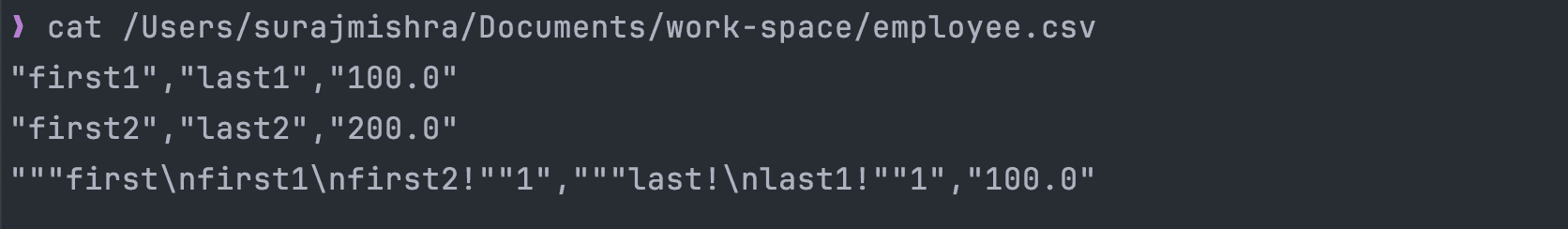 CSV records of employee table