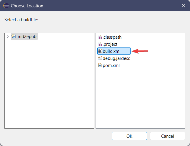 Select build.xml Location