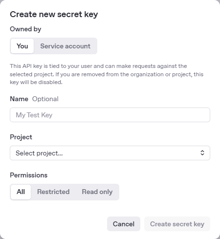 OpenAI Generate New Secret Key