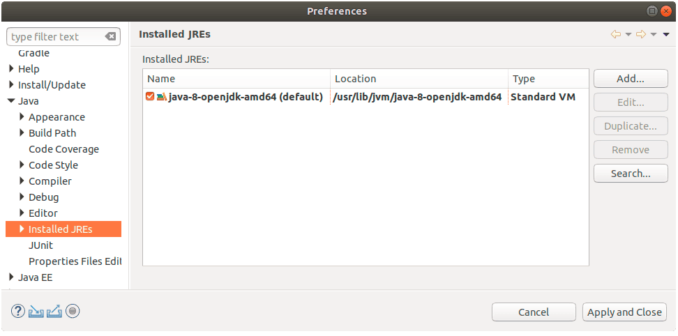 window preferences before adding jre extended window 1
