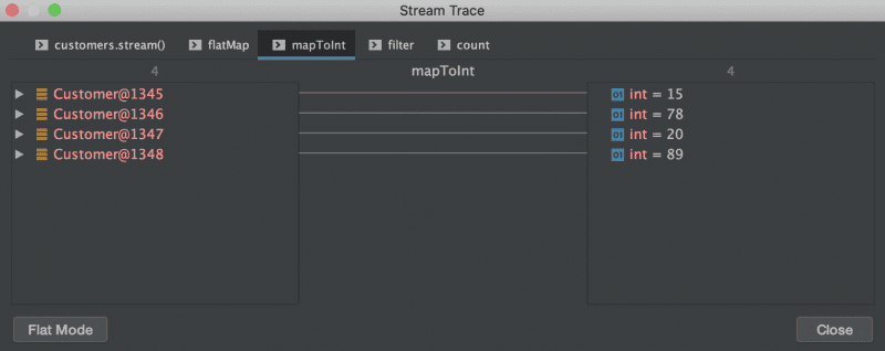 stream trace dialog map to int