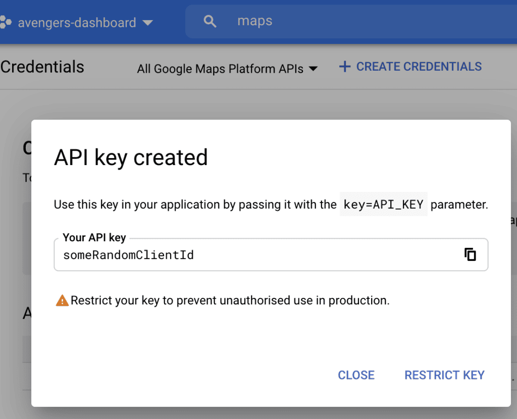 maps key created