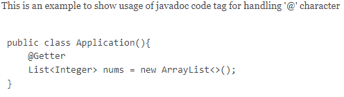 Javadoc Annotations Code Tag