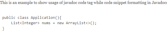 Javadoc Code Tag