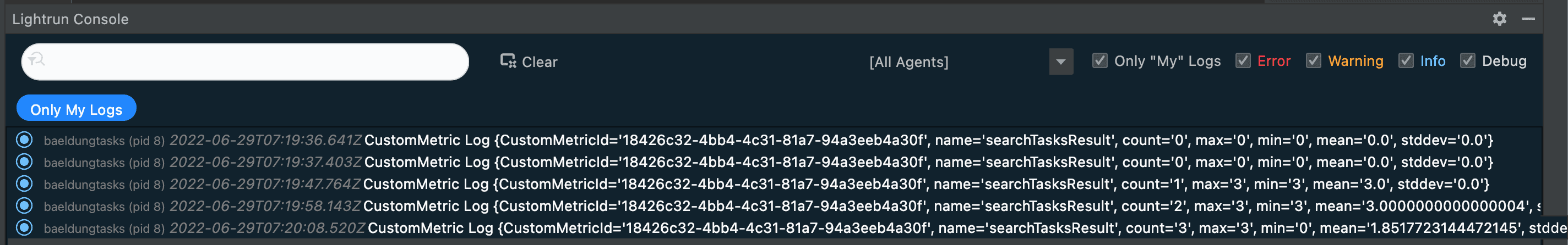 custom metrics logs