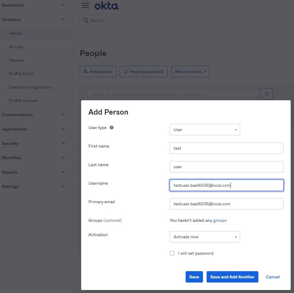 Okta Create User