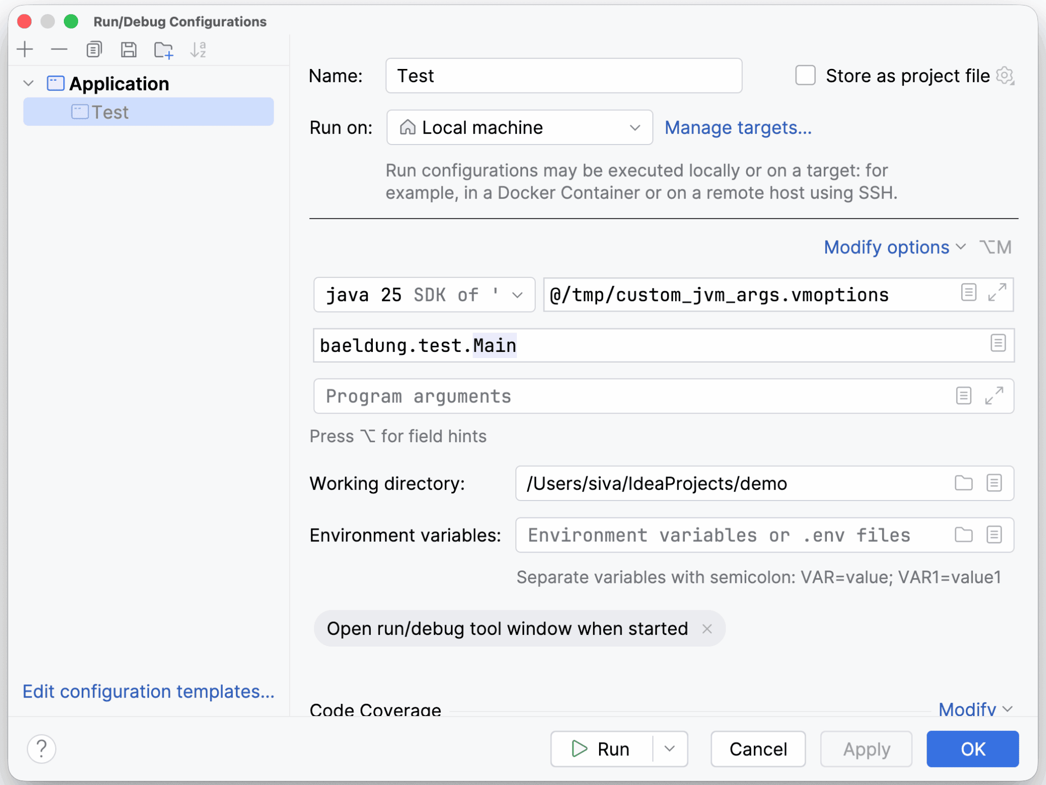 How to Set JVM Arguments in IntelliJ IDEA? | Baeldung