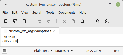 Custom JVM options file