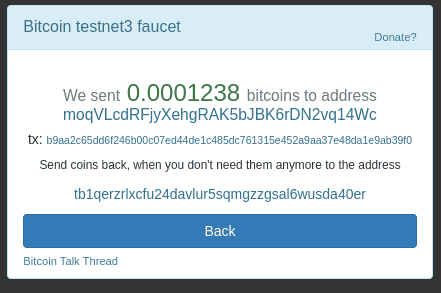test bitcoin from test faucet