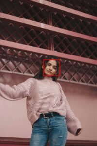 Portrait of girl standing with red rectangle around the face