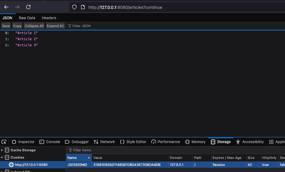 spring oauth with redis, image of page with articles, after successful login