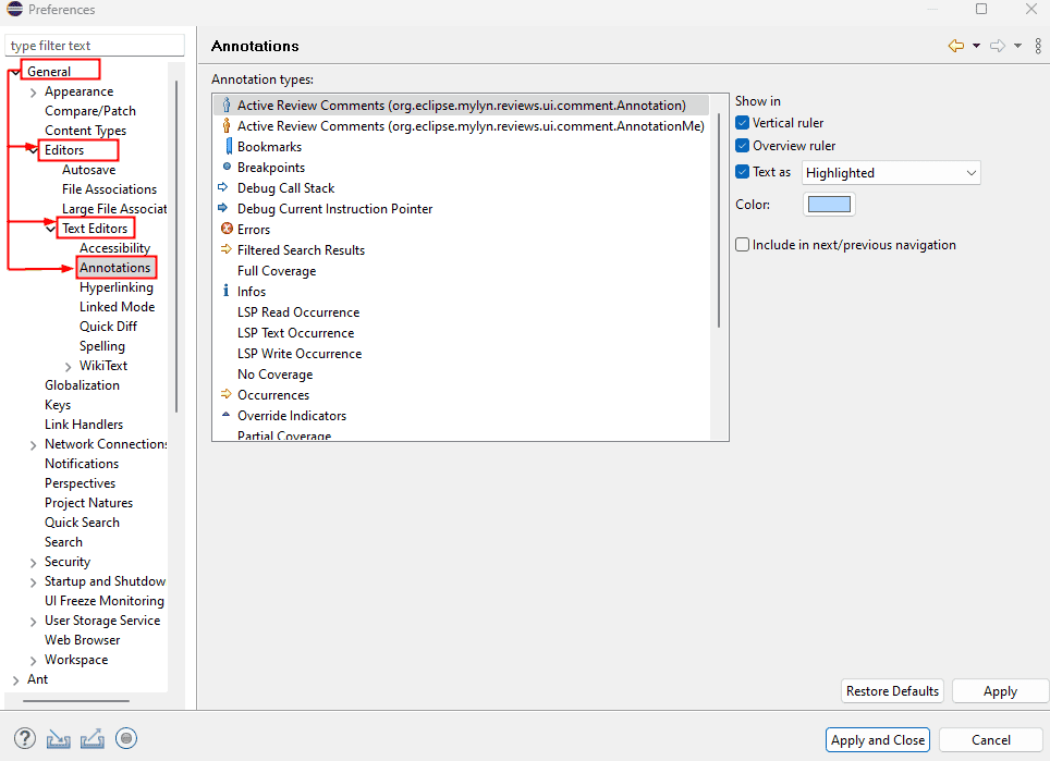 access annotations eclipse