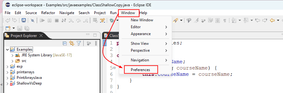 open preferences 
