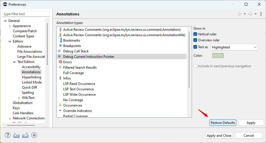 restore defaults
