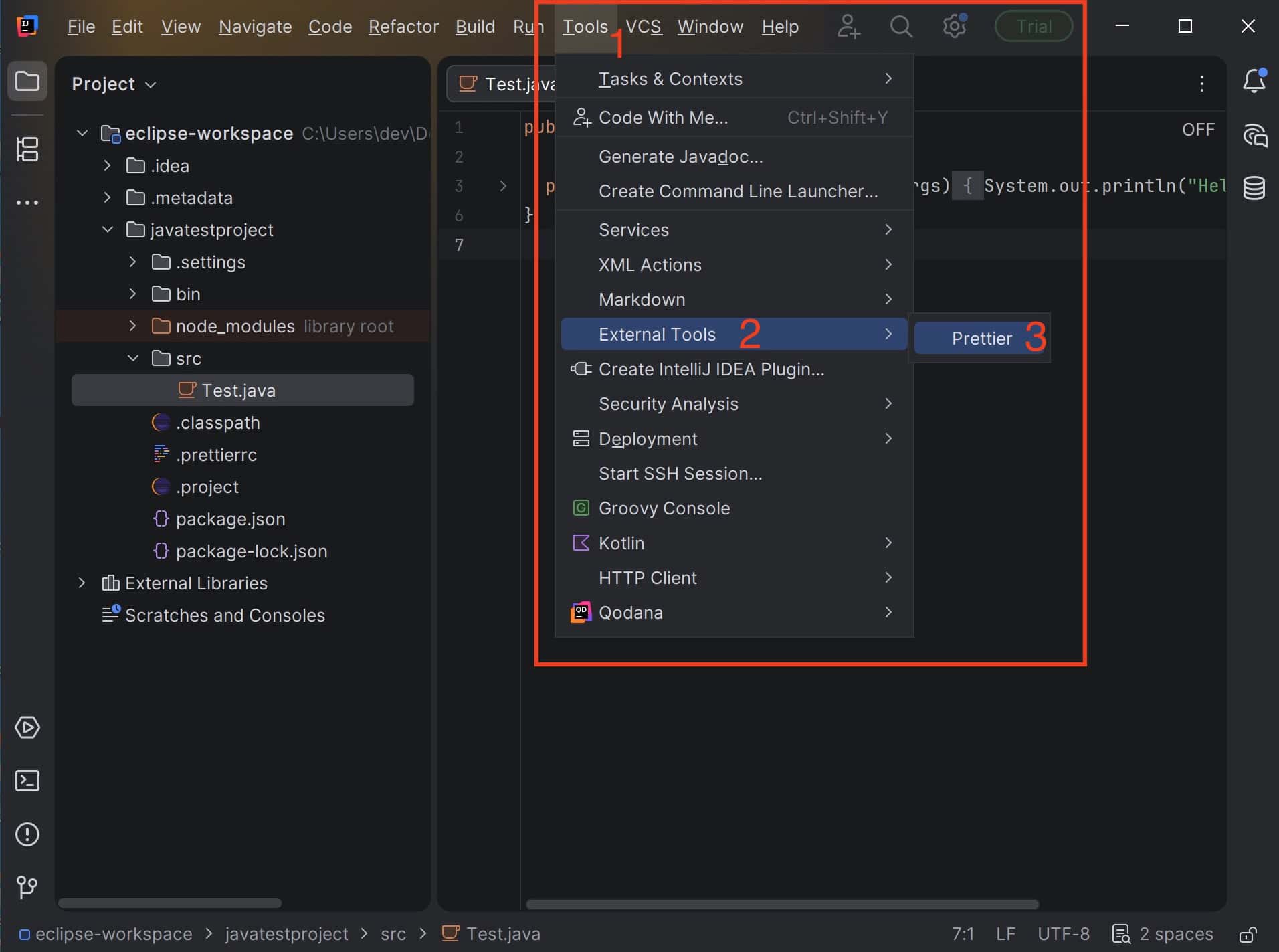 Intellij external tools run menu