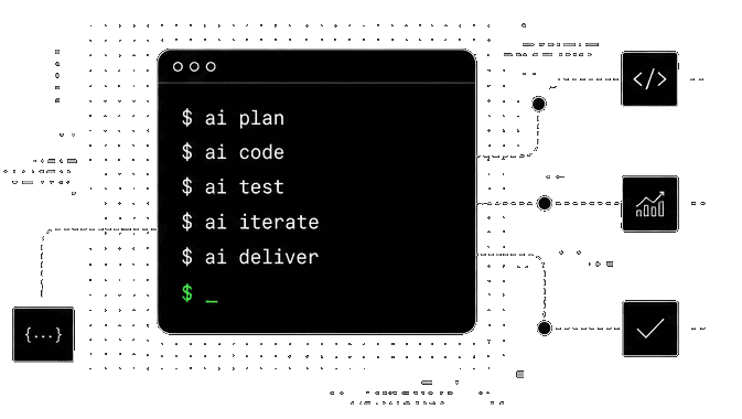 AI coding terminal illustration with commands