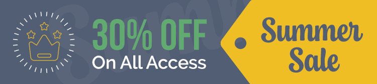 Promotional banner: crown icon on the left, large green text '30% OFF On All Access', and a yellow tag reading 'Summer Sale'.