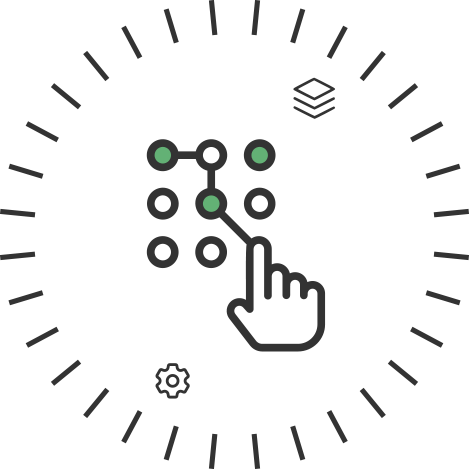 Finger tapping to connect nodes in a circular UI circuit diagram.