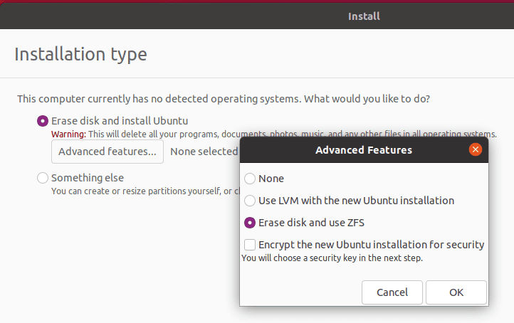 zfs ubuntu installer