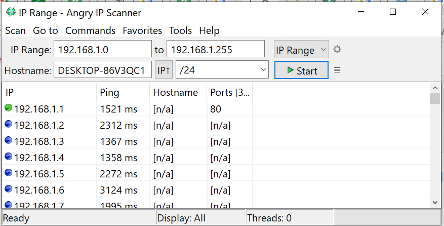 Angry IP Scanner results