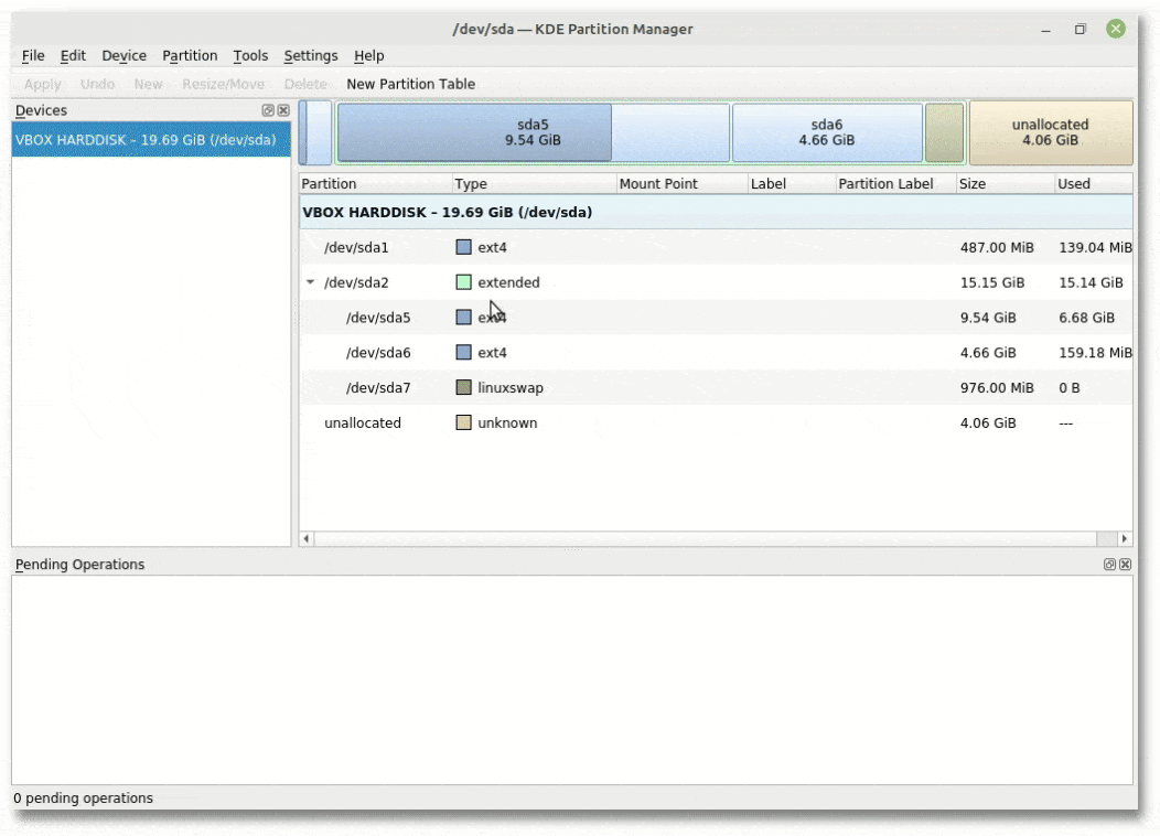 KDE Partition Manager - Example of usage