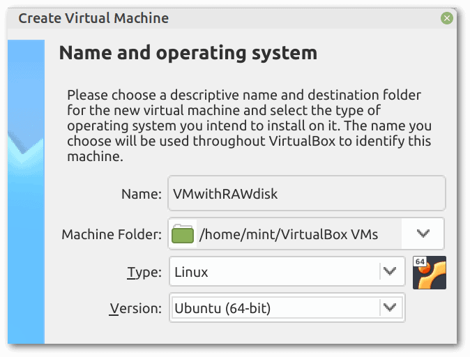 VirtualBox - Create Virtual Machine - Step 1