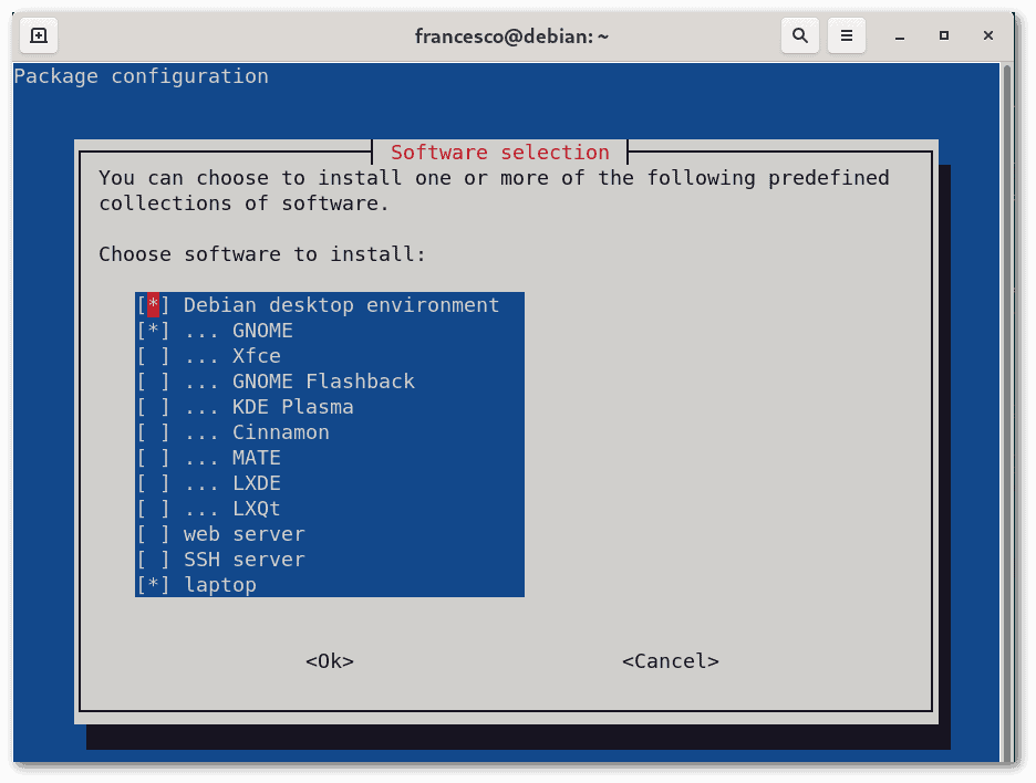 Debian tasksel software selection