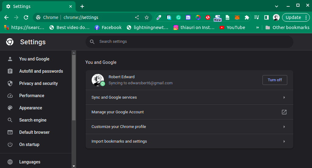 Google Chrome settings menu