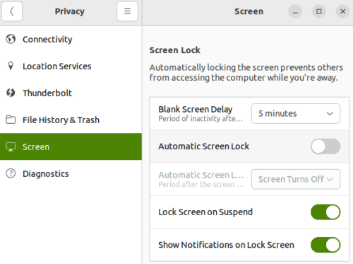 automatic screen lock