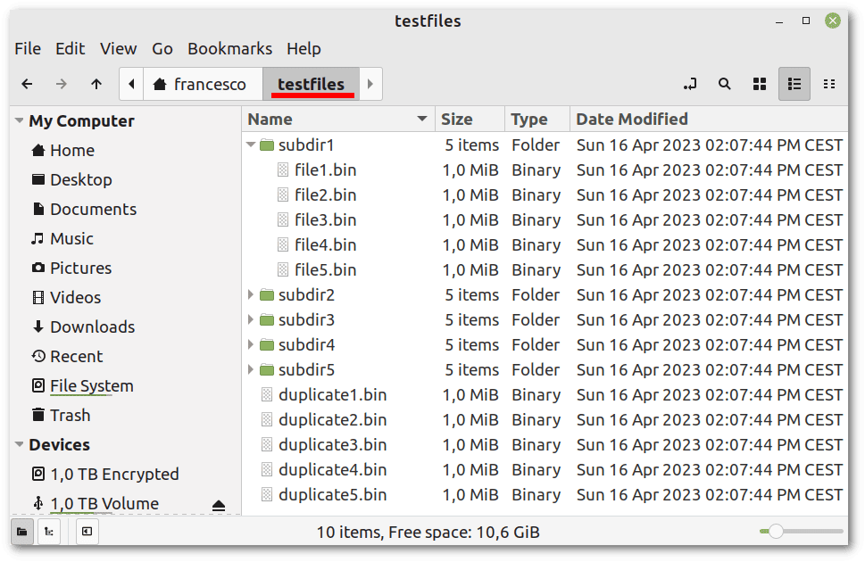 testfiles folder with duplicate files