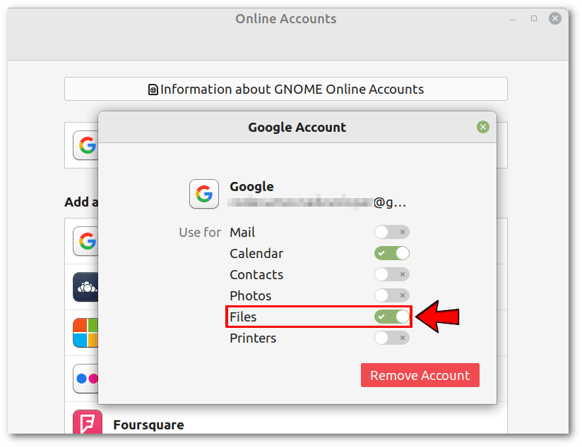 GNOME Online Account - Google Drive Files