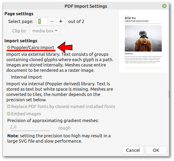 Inkscape PDF import with missing fonts