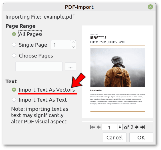 Scribus PDF import settings