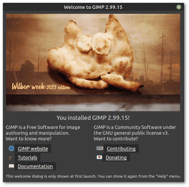 GIMP 2.99 Welcome screen