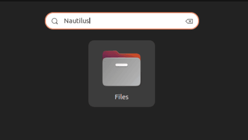 Screenshot of Activities menu and opening the Nautilus file manager.