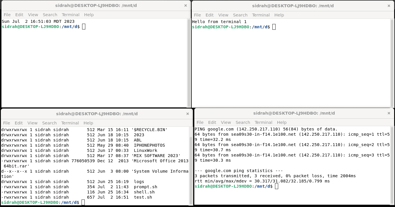 multiple terminals using gnome-terminal