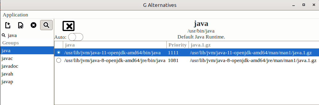 Galternatives changing Java version.