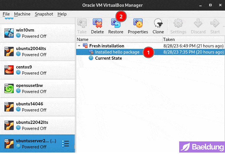 VirtualBox VM - Ubuntu Server - Restore Snapshot 2