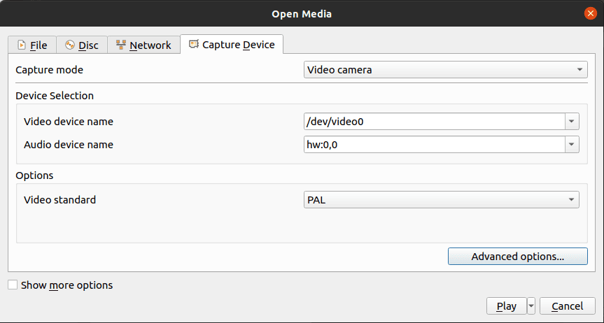 VLC Open Capture Device Window